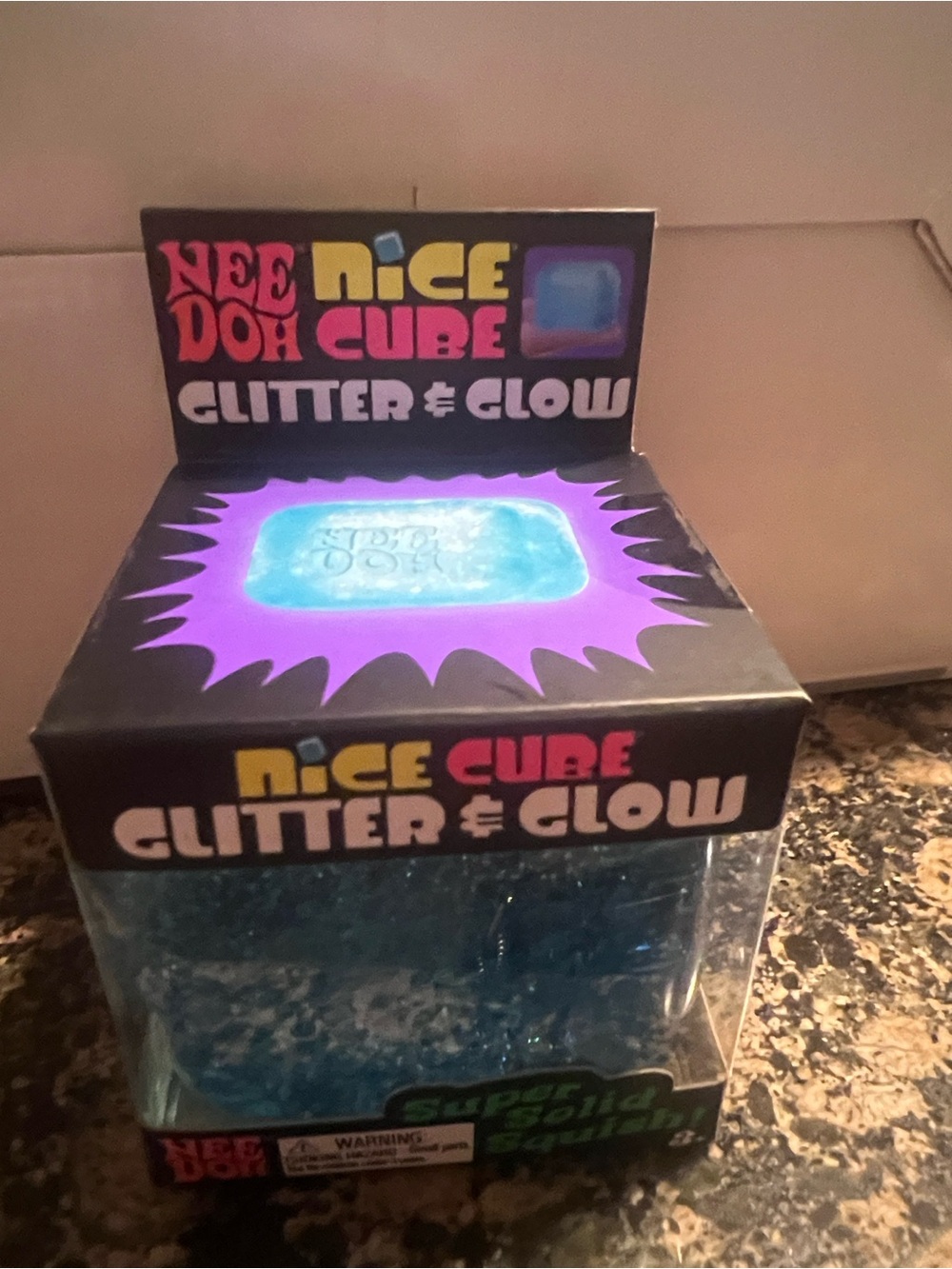 NeeDoh Nice Cube Glitter & Glow Super Solid Squish - Teal Glitter - Picture 4 of 4